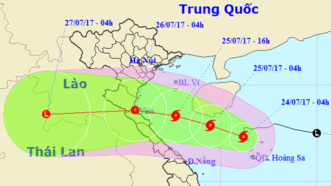 Vị trí và hướng di chuyển của cơn bão số 4. Ảnh: TTKTTVTW