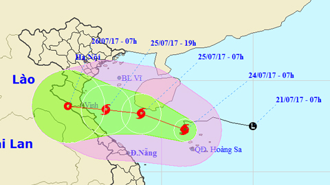 Vị trí và hướng di chuyển của cơn bão số 4. Ảnh: TTKTTVTW