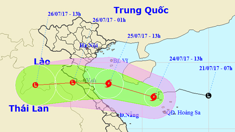 Vị trí và hướng di chuyển của cơn bão số 4. Ảnh: TTKTTVTW