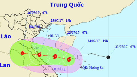 Vị trí và đường đi của bão số 4. Ảnh: TTKTTVTW