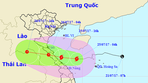 Vị trí và hướng di chuyển của cơn bão số 4. Ảnh: TTKTTVTW