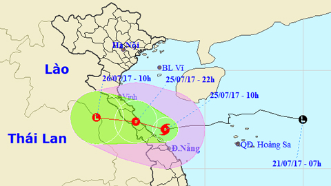 Vị trí và hướng di chuyển của cơn bão số 4. Ảnh: TTKTTVTW