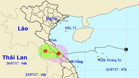 Vị trí và hướng di chuyển của áp thấp nhiệt đới. Ảnh: TTKTTVTW