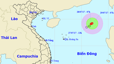 Vị trí và hướng di chuyển của áp thấp nhiệt đới. Ảnh: TTKTTVTW