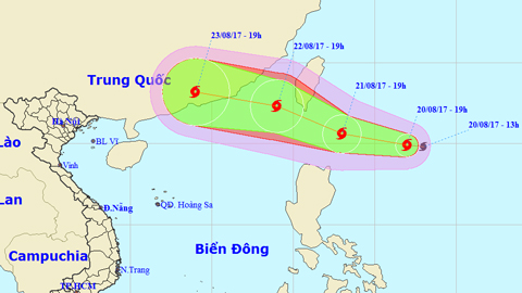 Vị trí và hướng di chuyển của cơn bão. Ảnh: TTKTTVTW