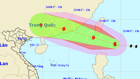 Vị trí và hướng di chuyển của cơn bão. Ảnh: TTKTTVTW