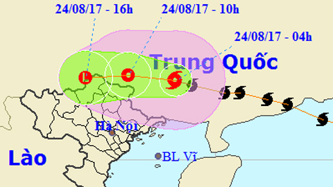 Vị trí và hướng di chuyển của cơn bão số 6. Ảnh: TTKTTVTW