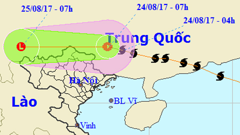 Vị trí và hướng di chuyển của cơn bão số 6. Ảnh: TTKTTVTW