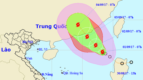 Vị trí và hướng di chuyển của cơn bão số 8. Ảnh: TTKTTVTW