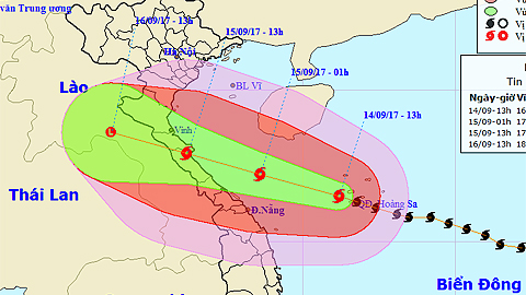 Vị trí và hướng di chuyển của cơn bão số 10. (Nguồn: nchmf.gov.vn)