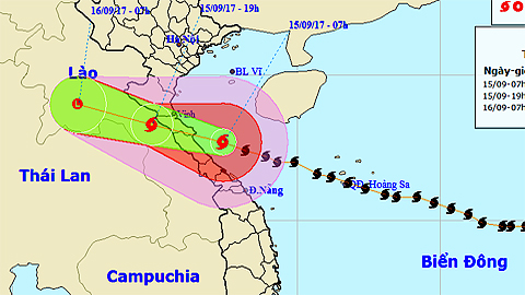 Vị trí và hướng di chuyển của cơn bão số 10. (Nguồn: nchmf.gov.vn)