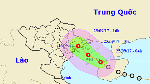 Vị trí và hướng di chuyển của áp thấp nhiệt đới. Ảnh: TTKTTVTW