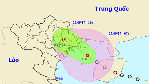 Vị trí và hướng di chuyển của áp thấp nhiệt đới. Ảnh: TTKTTVTW