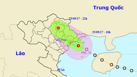 Vị trí và hướng di chuyển của áp thấp nhiệt đới. Ảnh: TTKTTVTW