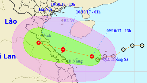 Vị trí và hướng di chuyển của áp thấp nhiệt đới. Ảnh: TTKTTVTW
