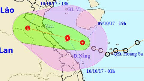 Vị trí và hướng di chuyển của áp thấp nhiệt đới. Ảnh: TTKTTVTW