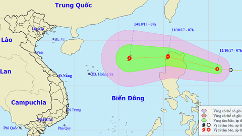 Vị trí và hướng di chuyển của áp thấp nhiệt đới. Ảnh: TTKTTVTW