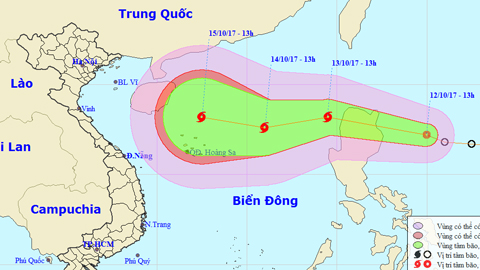 Vị trí và hướng di chuyển của áp thấp nhiệt đới. Ảnh: TTKTTVTW