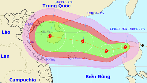 Vị trí và hướng di chuyển của cơn bão số 11. Ảnh: TTKTTVTW