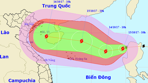 Vị trí và hướng di chuyển của cơn bão số 11. Ảnh: TTKTTVTW