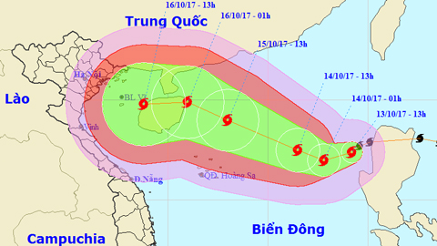 Vị trí và hướng di chuyển của cơn bão số 11. Ảnh: TTKTTVTW