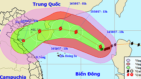 Vị trí và đường đi của cơn bão số 11. Ảnh: TTKTTVTW