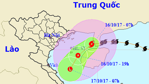 Vị trí và hướng di chuyển của cơn bão số 11. Ảnh: TTKTTVTW