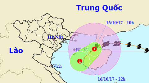 Vị trí và hướng di chuyển của áp thấp nhiệt đới. Ảnh: TTKTTVTW