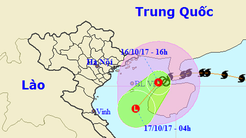Vị trí và hướng di chuyển của áp thấp nhiệt đới. Ảnh: TTKTTVTW