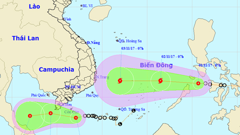 Vị trí và hướng di chuyển của áp thấp nhiệt đới. Ảnh: TTKTTVTW