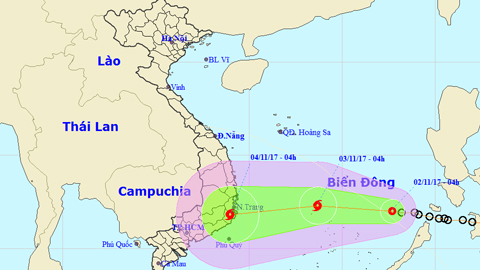 Vị trí và hướng di chuyển của áp thấp nhiệt đới. Ảnh: TTKTTVTW
