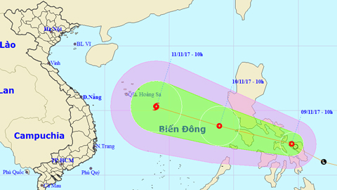 Vị trí và hướng di chuyển của áp thấp nhiệt đới. Ảnh: TTKTTVTW
