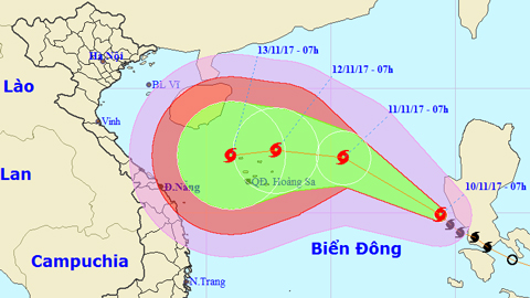 Vị trí và hướng di chuyển của cơn bão số 13. Ảnh: TTKTTVTW