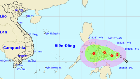 Vị trí và hướng di chuyển của cơn bão. Ảnh: TTKTTVTW