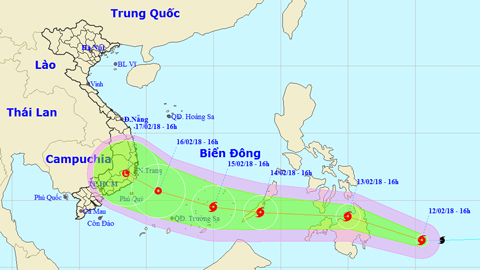 Vị trí và đường đi của cơn bão. Ảnh: TTKTTVTW