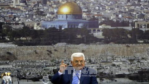 Tổng thống Palestine Mahmud Abbas phát biểu tại thành phố Ramallah, Khu Bờ Tây hồi cuối năm 2017. Ảnh: AFP/TTXVN