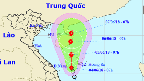 Vị trí và hướng di chuyển của áp thấp nhiệt đới. Ảnh: TTKTTVTW