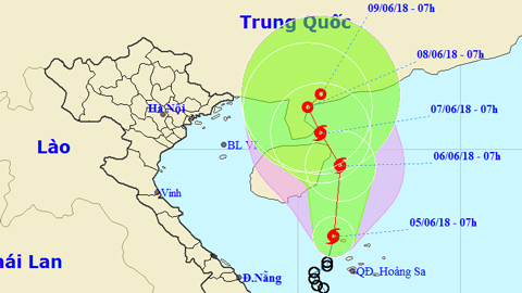 Vị trí và hướng di chuyển của cơn bão số 2. Ảnh: TTKTTVTW