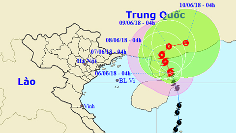 Vị trí và hướng di chuyển của cơn bão số 2. Ảnh: TTKTTVTW