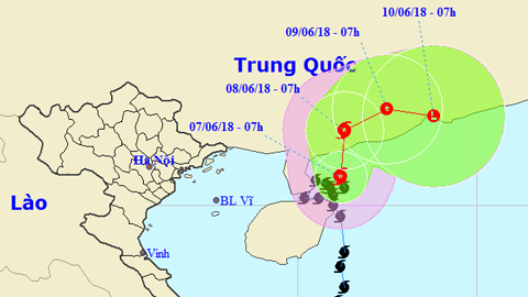 Vị trí và hướng di chuyển của cơn bão số 2. Ảnh: TTKTTVTW