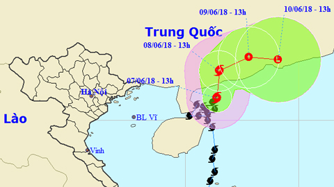 Vị trí và hướng di chuyển của cơn bão số 2. Ảnh: TTKTTVTW