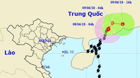 Vị trí và hướng di chuyển của cơn bão số 2. Ảnh: TTKTTVTW