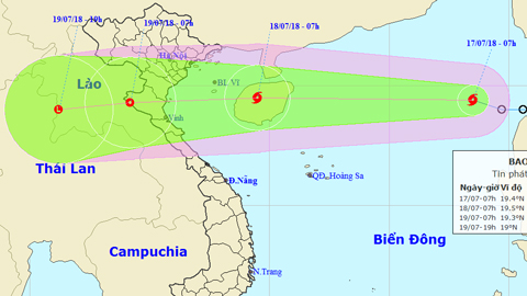Vị trí và hướng di chuyển của cơn bão số 3. Ảnh: TTKTTVTW