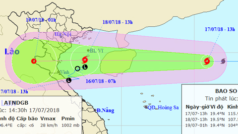 Vị trí và hướng di chuyển của cơn bão số 3. Ảnh: TTKTTVTW