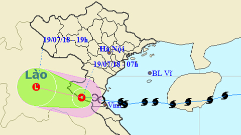 Vị trí và hướng di chuyển của áp thấp nhiệt đới. Ảnh: TTKTTVTW