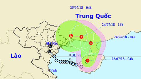 Vị trí và hướng di chuyển của áp thấp nhiệt đới. Ảnh: TTKTTVTW