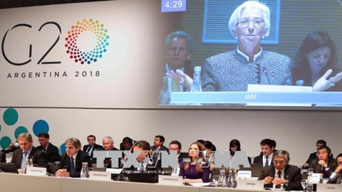 Tổng Giám đốc IMF Christine Lagarde phát biểu tại hội nghị Bộ trưởng Tài chính và Thống đốc Ngân hàng G20 ở Buenos Aires, Argentina ngày 21/7. Ảnh: EPA-EFE/TTXVN