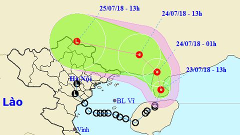 Vị trí và hướng di chuyển của áp thấp nhiệt đới. Ảnh: TTKTTVTW