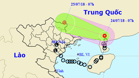 Vị trí và hướng di chuyển của áp thấp nhiệt đới. Ảnh: TTKTTVTW