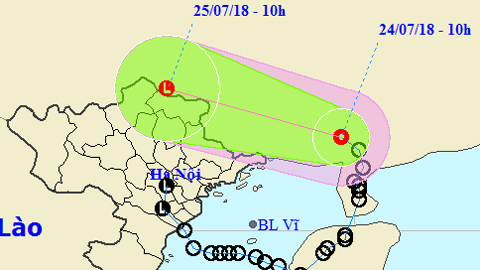Vị trí và hướng di chuyển của áp thấp nhiệt đới. Ảnh: TTKTTVTW